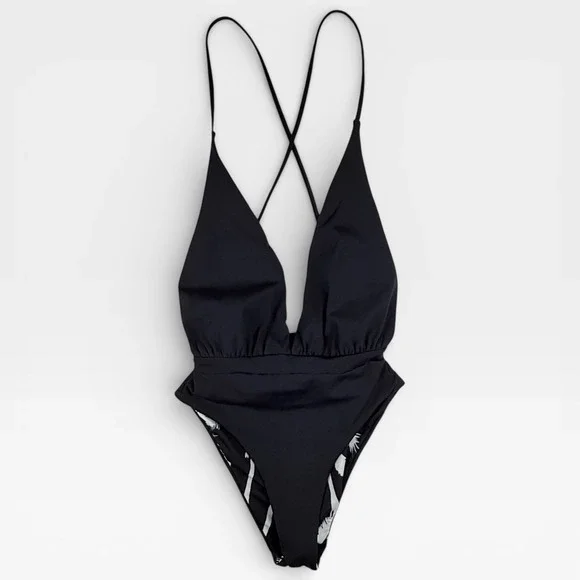 MAAJI Safari Reversible One Piece Swimsuit Womens Sz Small Black Palm Print NWT - Picture 5 of 16